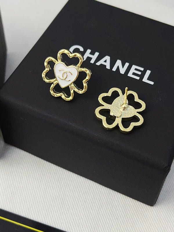 Alternative view of Chanel Clover Enamel Double C Stud Earrings