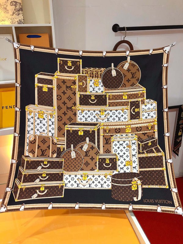 LV Luxury Luggage Trunk Print Square Silk Scarf - Image 6