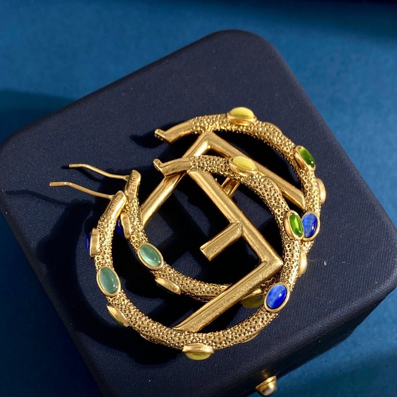 Alternative view of FENDI Colorstone Metal F-shaped Stud Earrings