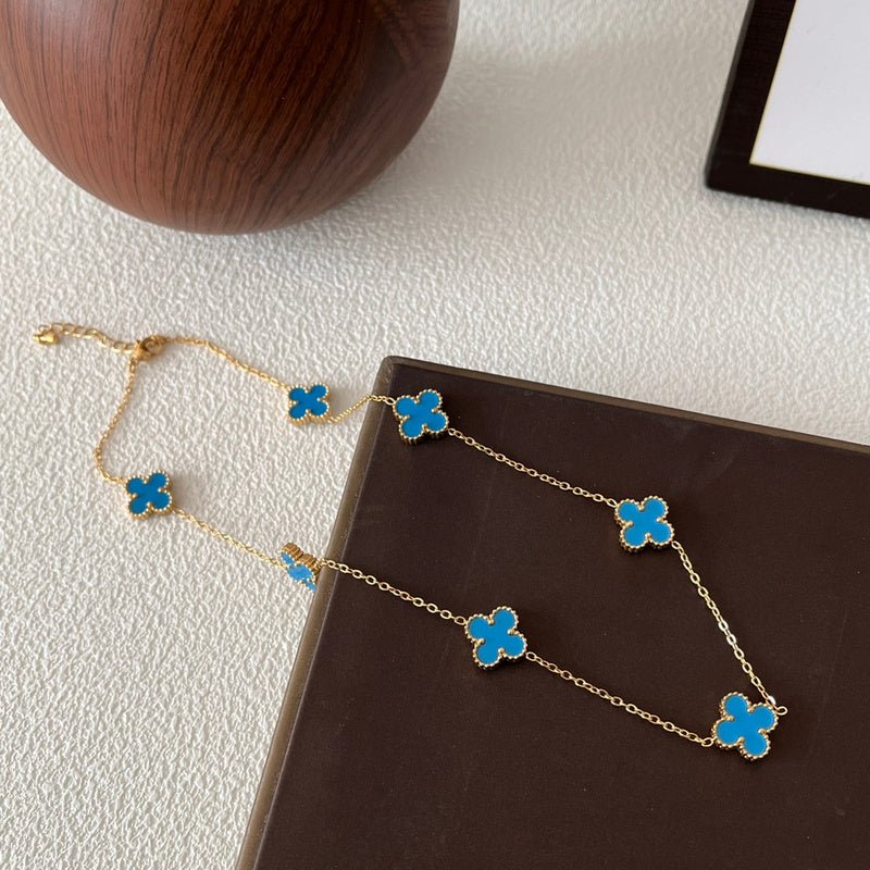 Alternative view of VCA 7 Motifs Turquoise 316L Steel Clover Necklace