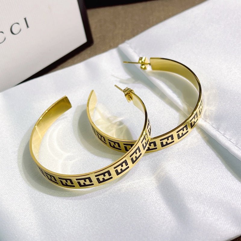 FENDI Metal FF Logo Wide Ring Earrings
