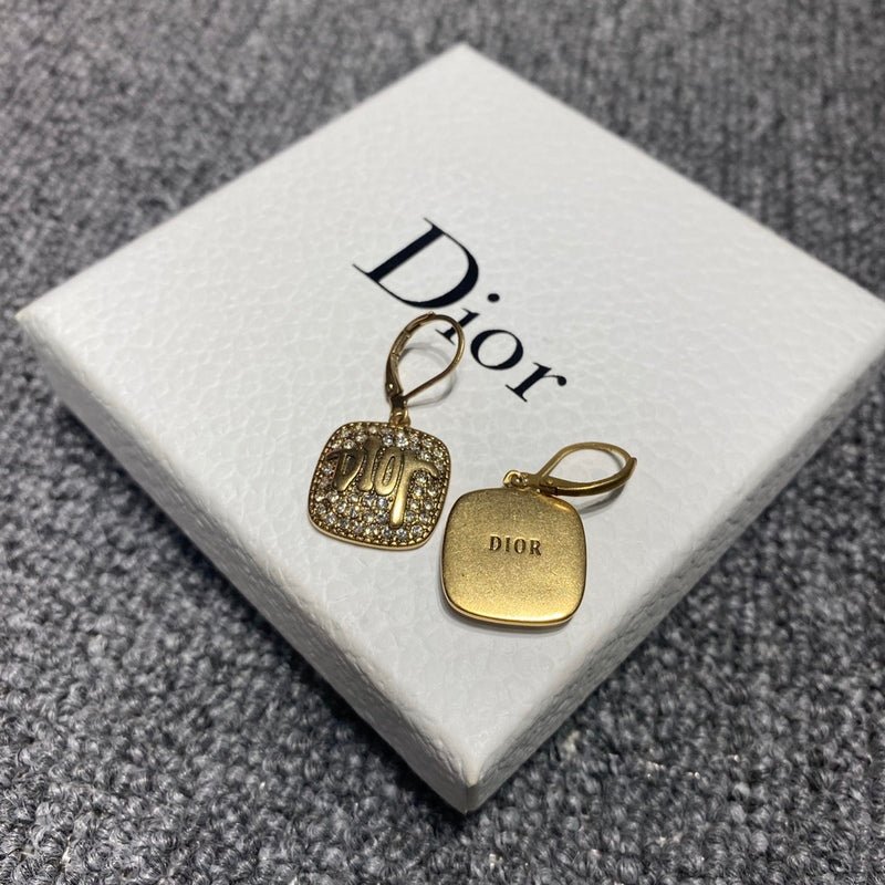 Dior Crystal Logo Drop Earrings