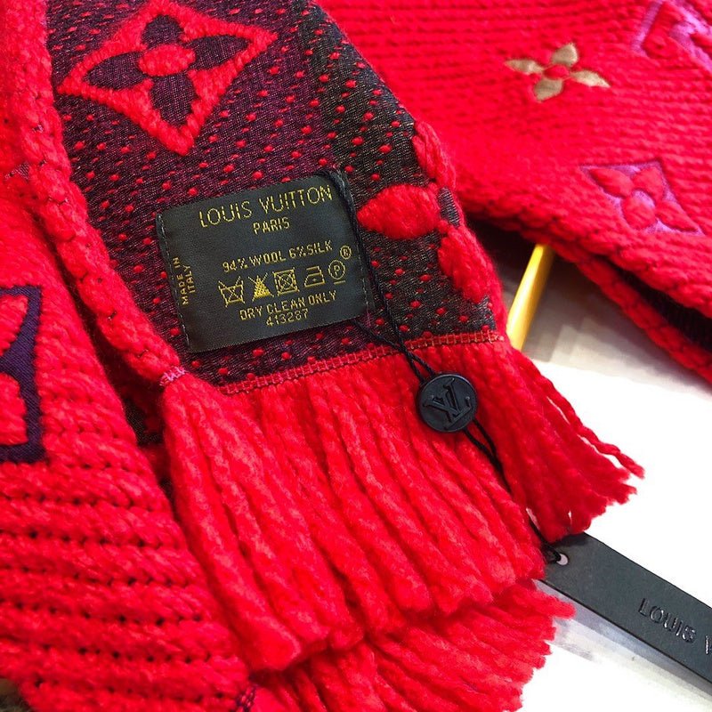 LV Four-Color Textured Knit Monogram Fringed Scarf - Image 22