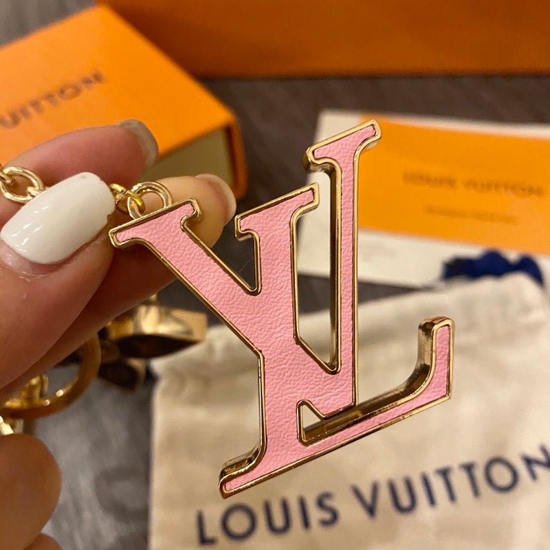 LV Pink Gold-tone Flower Logo Keychain - Image 5