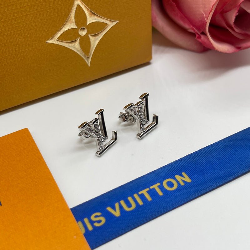 LV Crystal Logo Stud Earrings