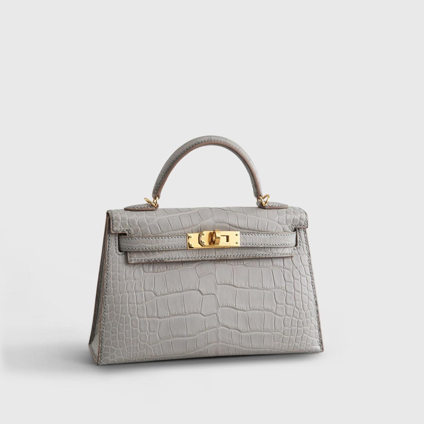 Hermès Mini Kelly Matte Alligator Gris Perle