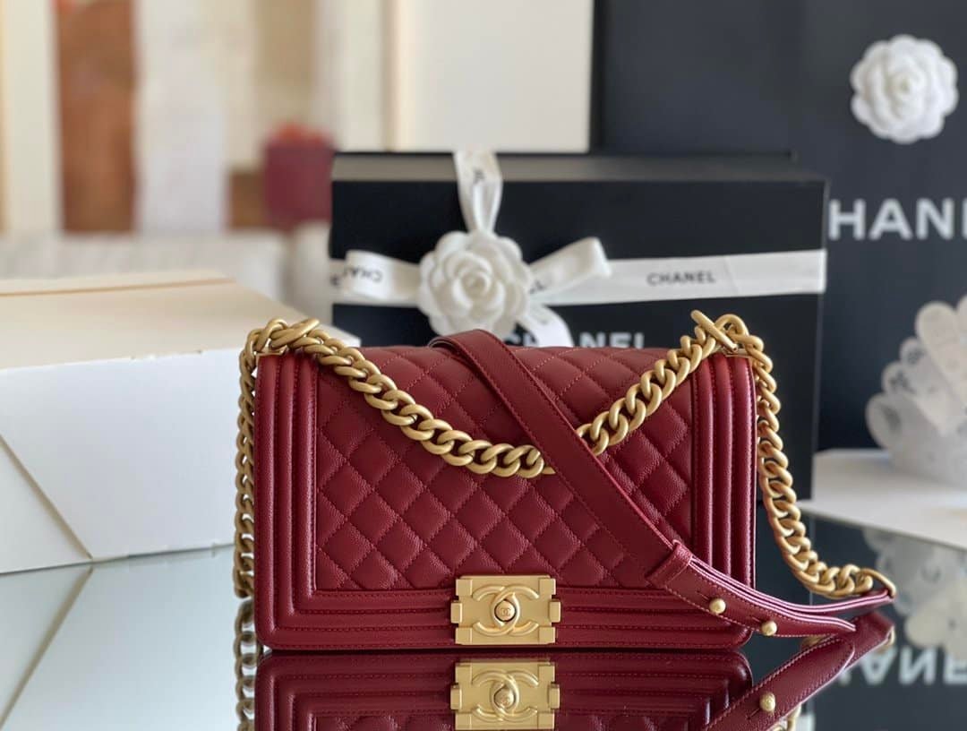 Alternative view of Chanel Boy Caviar Leather Handbag (Red)