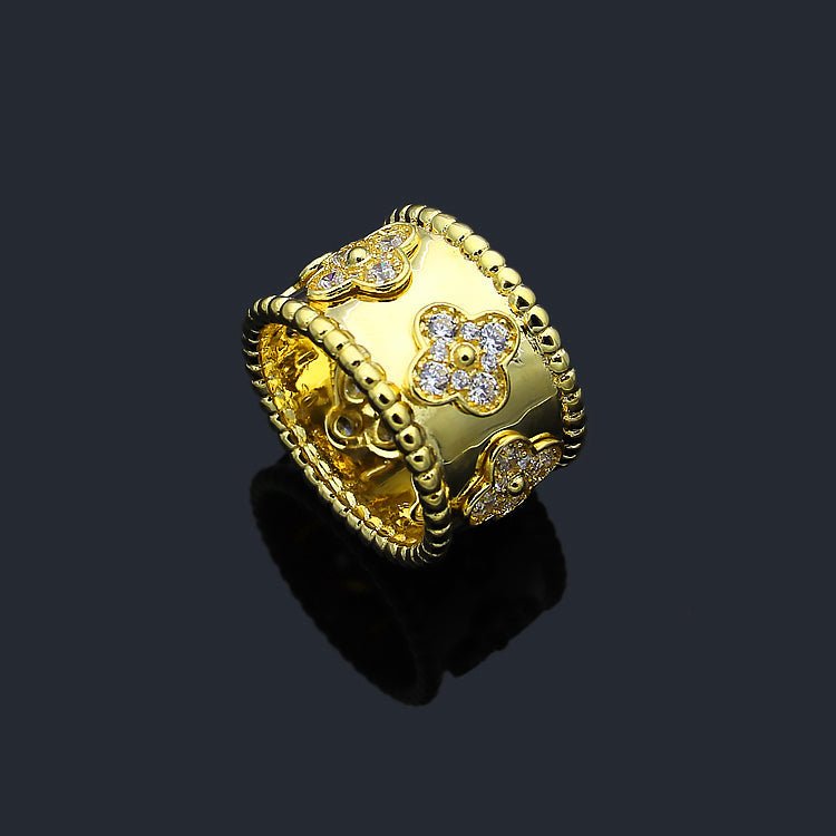 Alternative view of Kaleidoscope Clover Full Paved Zircon Wide Band Ring