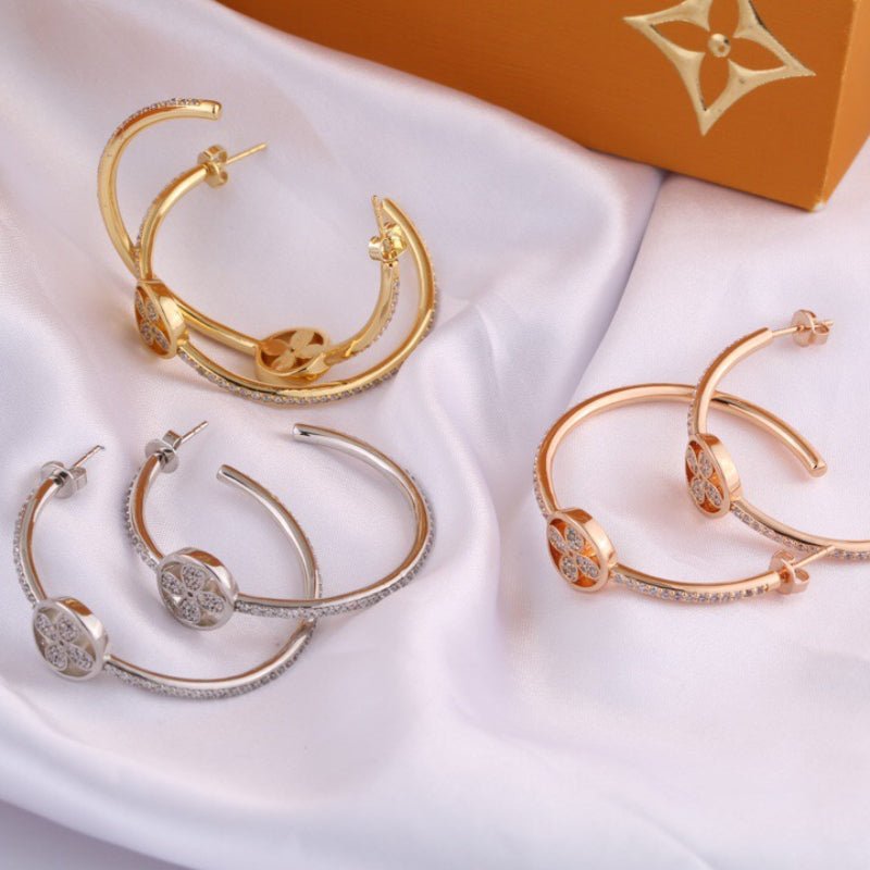 LV Crystal Flower Hoop Earrings