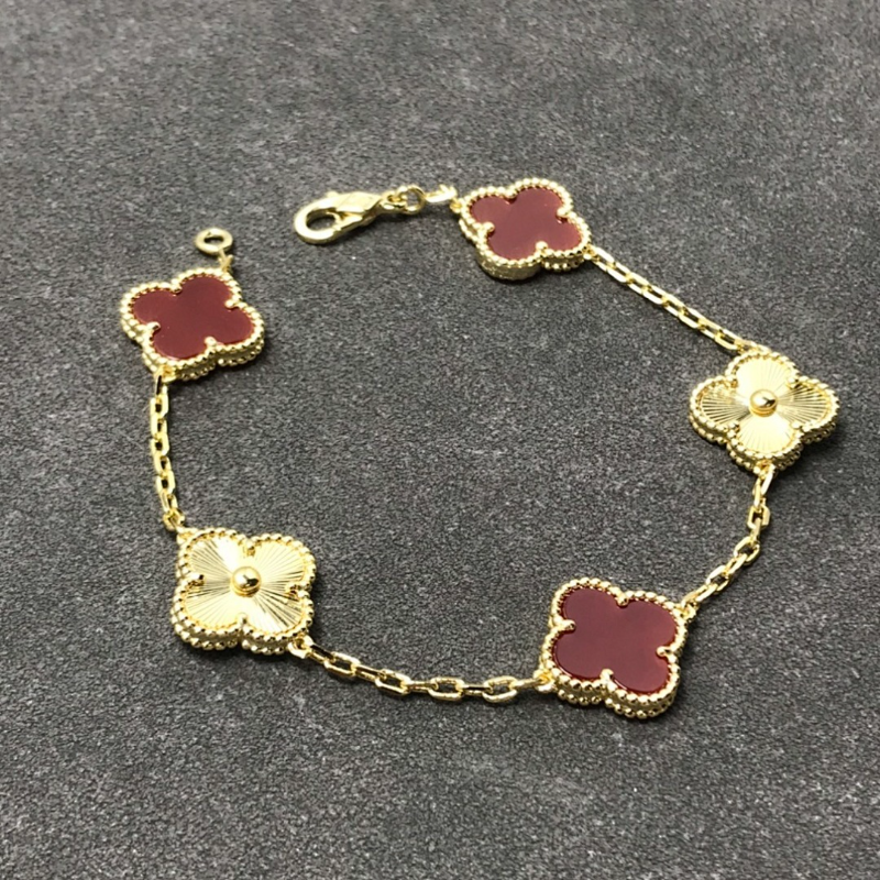 Alternative view of VAB59   Women's Classic Laser Red Jadeite Five Flower Bracelet Jewelry