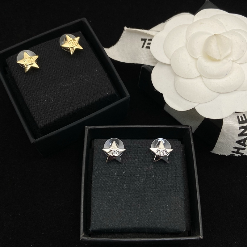 Chanel Star Shape Metal Stud Earrings