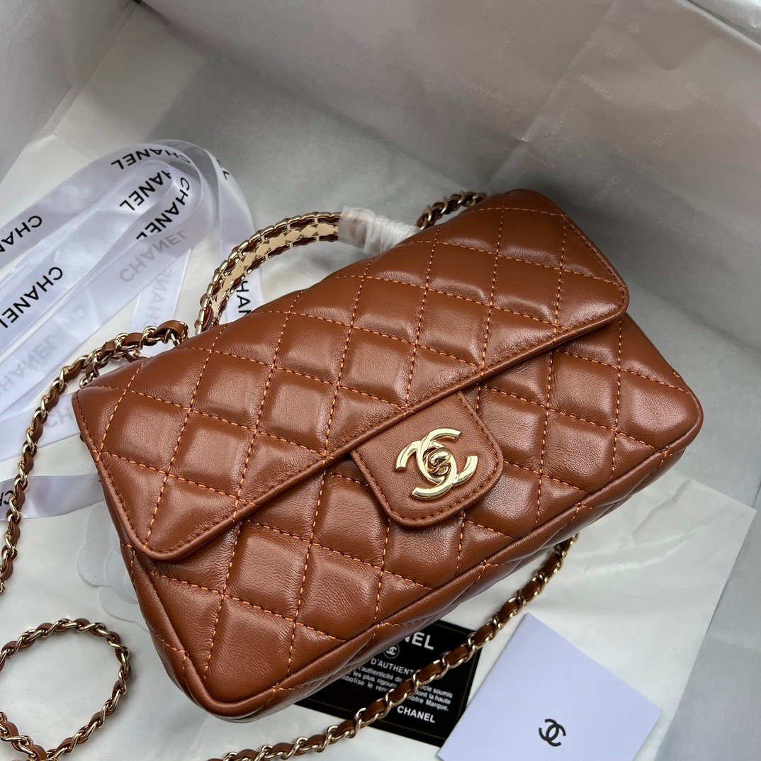 Chanel Classic Flap Lambskin Bag (Brown Handle) - Image 3