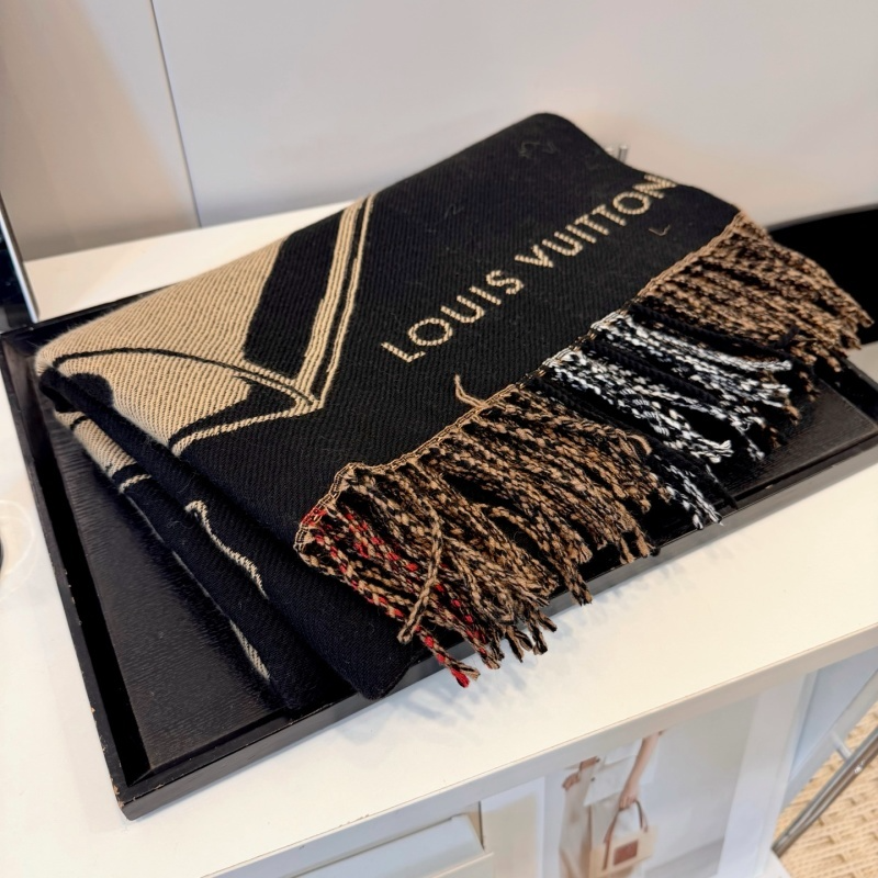 LV Mixed Print Combining Monogram Fringed Shawl - Image 7