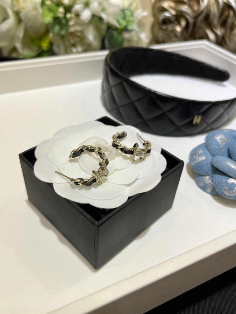 Alternative view of Chanel Leather Chain CC Hoop Earrings