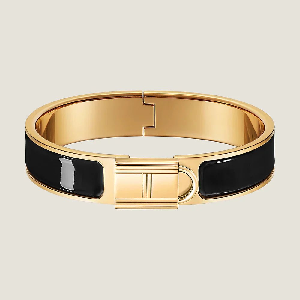 Hermès Gold Plated Black Hinged Bracelet