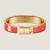 Hermès Gold Coral Enamel Hinged Bracelet