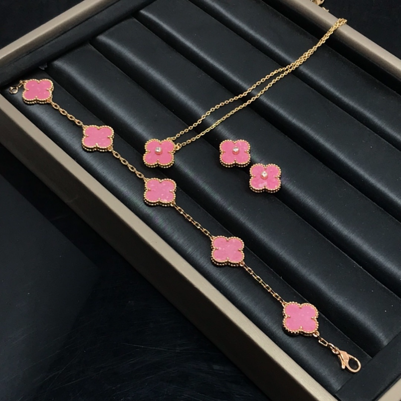 VAB60 New Women's Rose Pink Belly Earnail Bracelet, Necklace Set Jewelry - Image 4