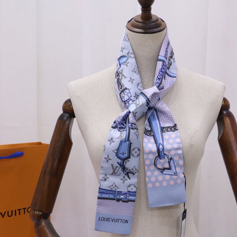 LV Blue Monogram Hardware Print Twilly Scarf