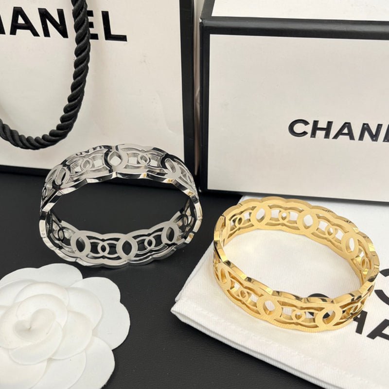 Chanel Hollow Double C Wide Bangle