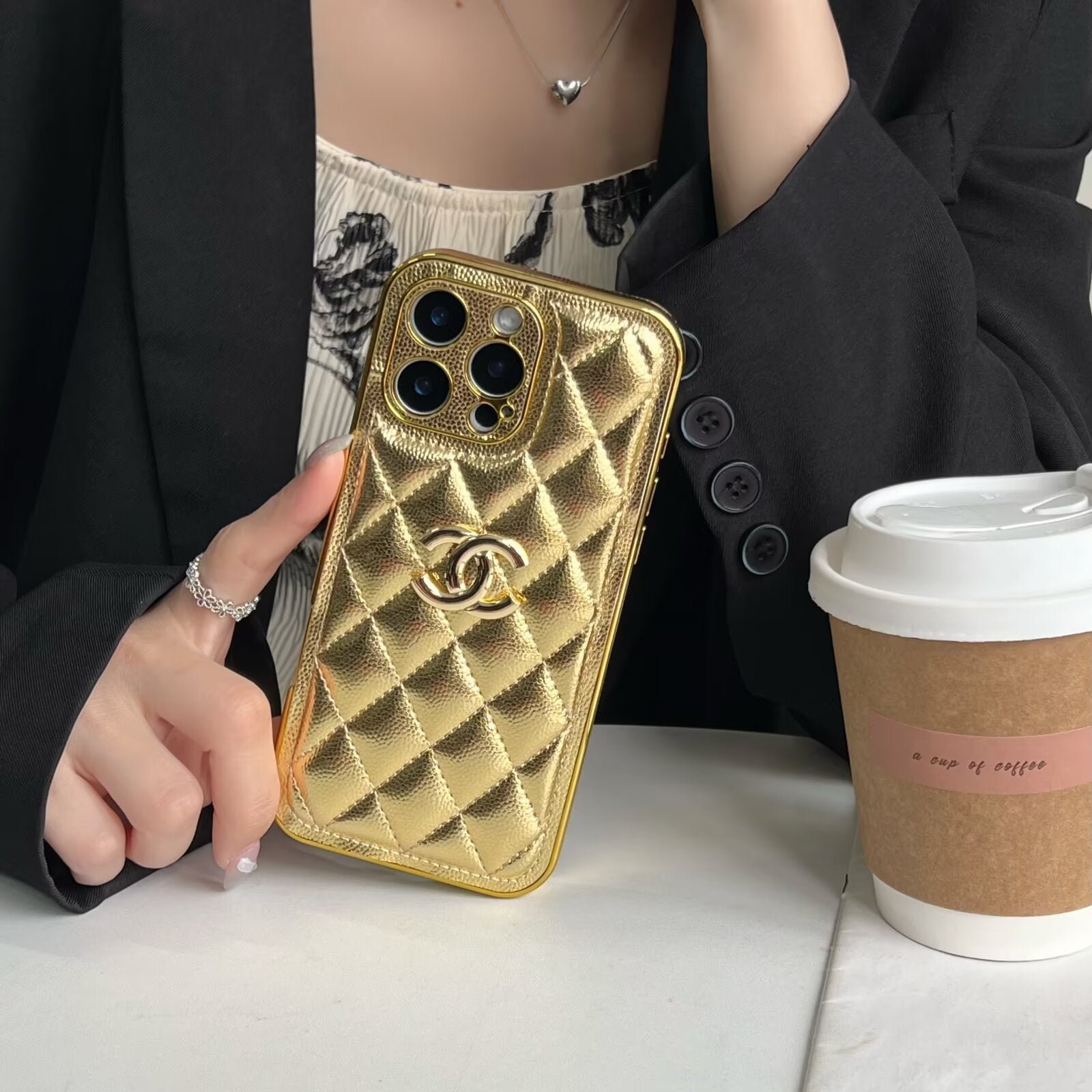 Chanel Gold Trim Quilted Leather Case - Image 7
