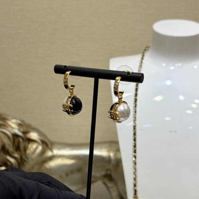 Chanel Two-Tone Pearl Hoop Drop Earrings