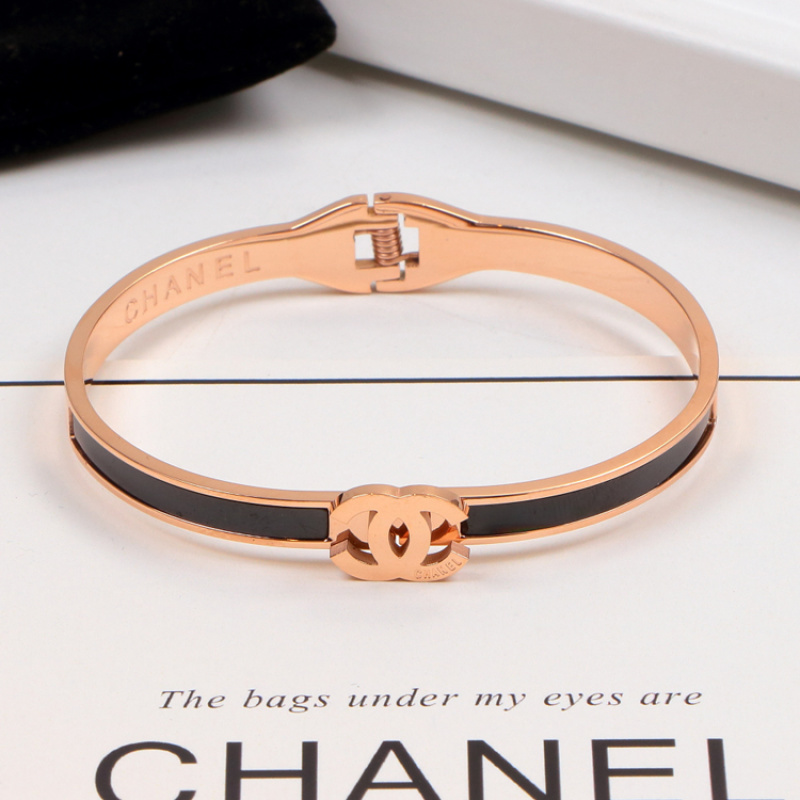 Chanel Black Inlay Double C Cuff Bangle - Image 4