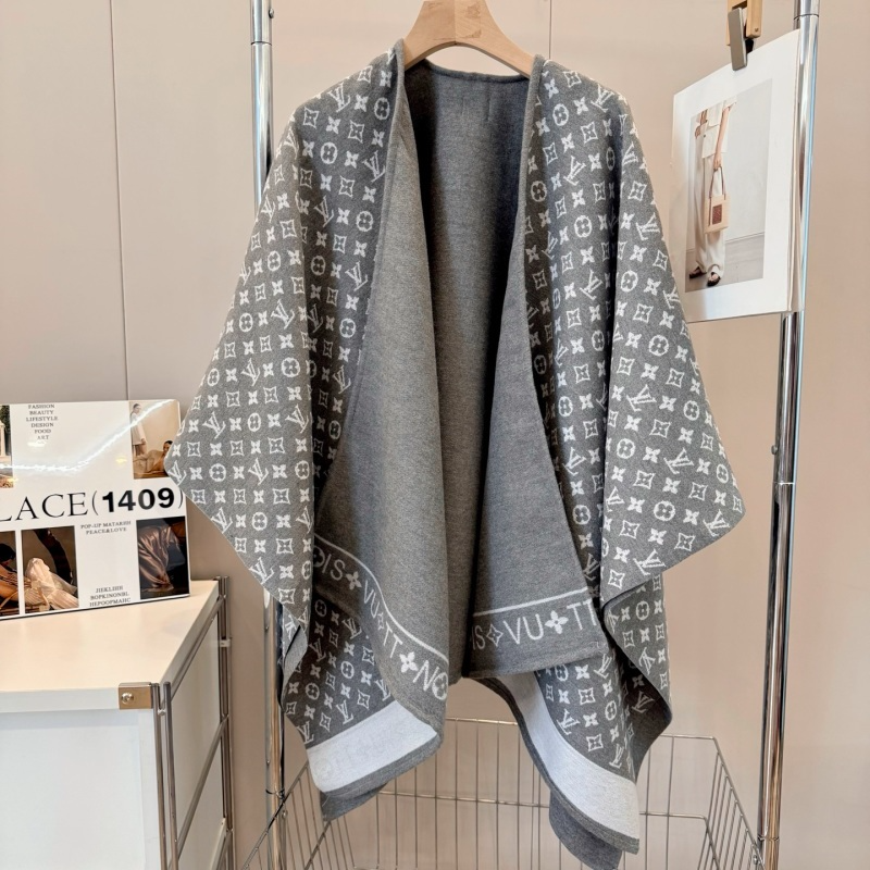LV Grey Monogram Reversible Oversized Cape Shawl