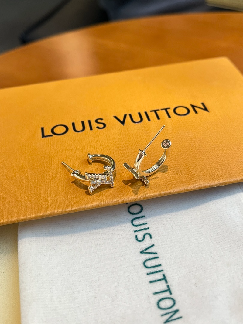 LV Micro Mini Hollow Crystal Silver Tiny Earrings - Image 5