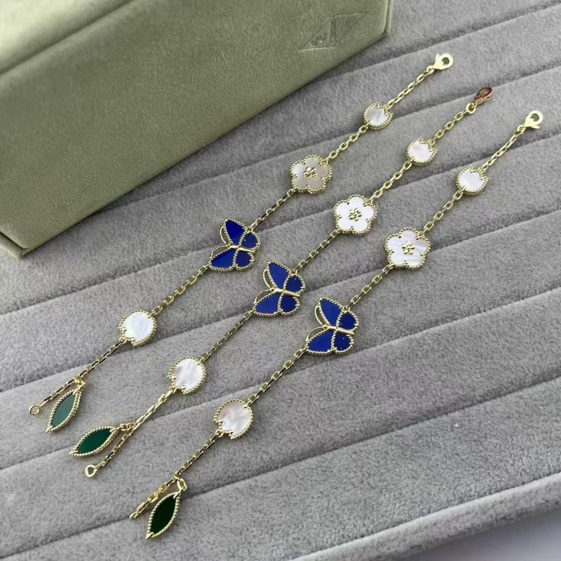 Blue Butterfly MOP Flower Leaf Adjustable Bracelet