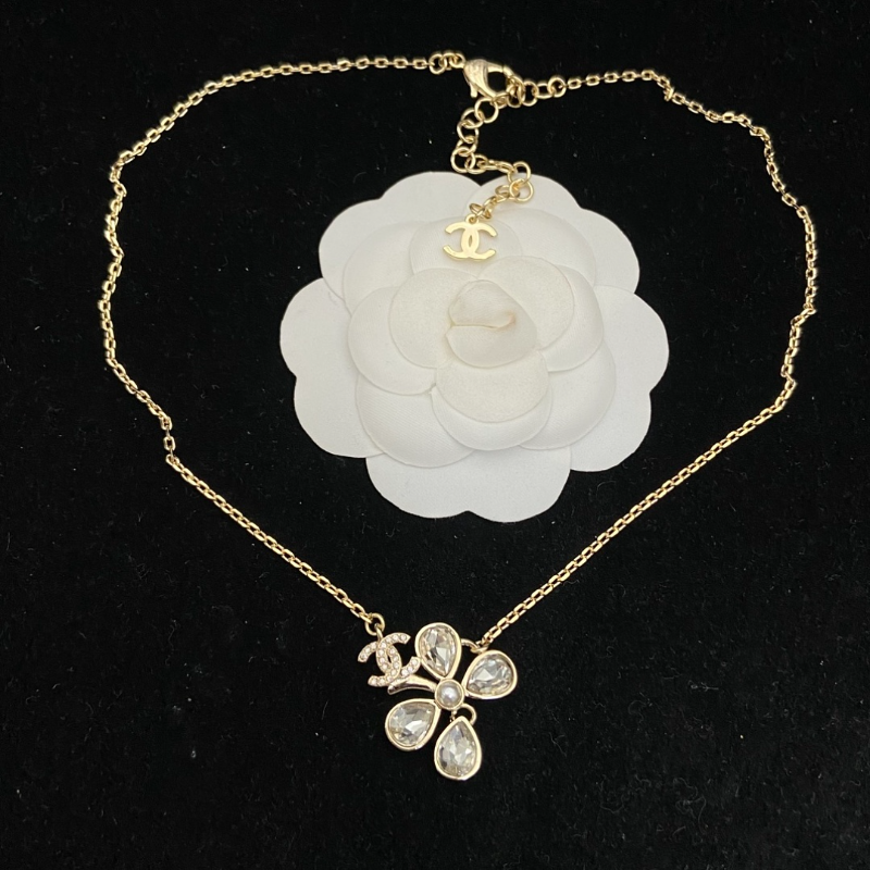 Chanel Crystal Flower CC Pendant Necklace