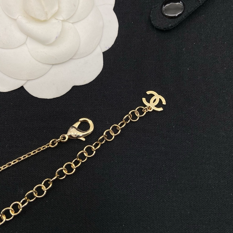 Alternative view of Chanel Gold Pearl Crystal Flower CC Dainty Necklace