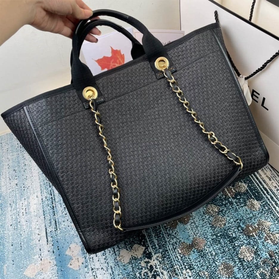 Chanel Deauville Straw Calfskin Tote (Medium) - Image 6