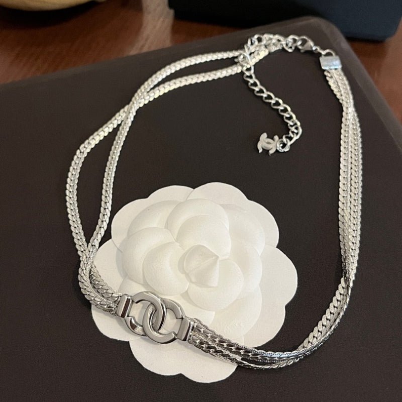 Chanel Silver Dual Chain Interlock CC Choker
