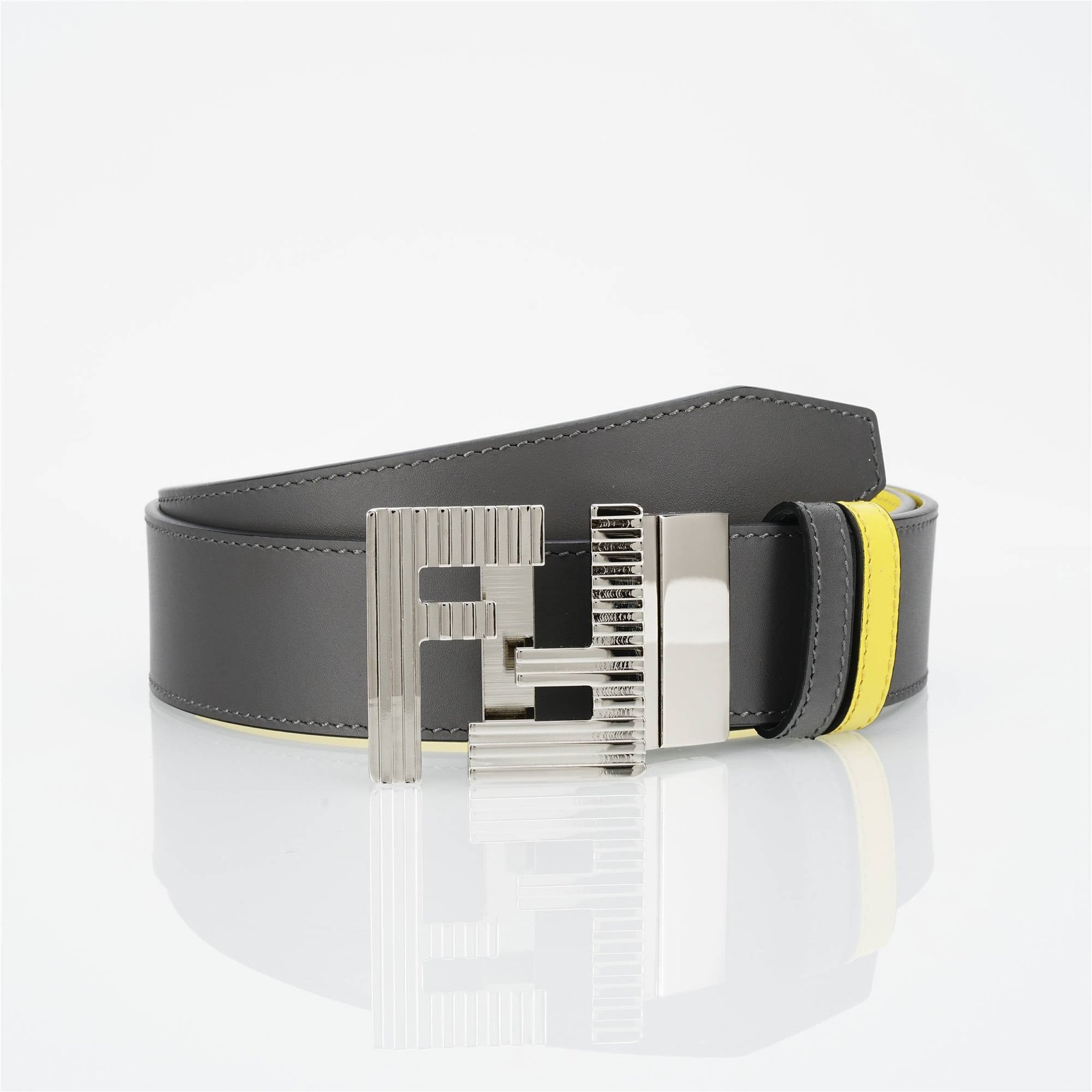 FENDI Leather Striped Double F Belt