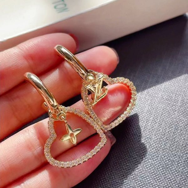 LV Crystal Heart Hoop Earrings