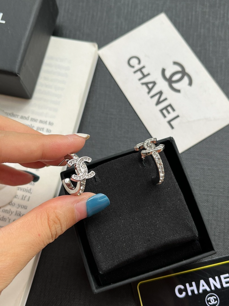 Alternative view of Chanel Silver Rhinestone Double C Small Hoop Earrings