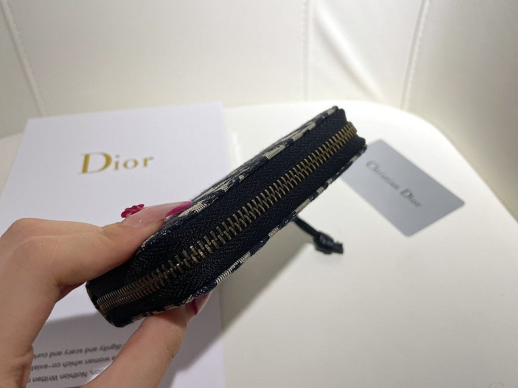 Alternative view of DIOR OBLIQUE ZIPPER WALLET COIN POUCH BEIGE AND BLACK 11CM 973981