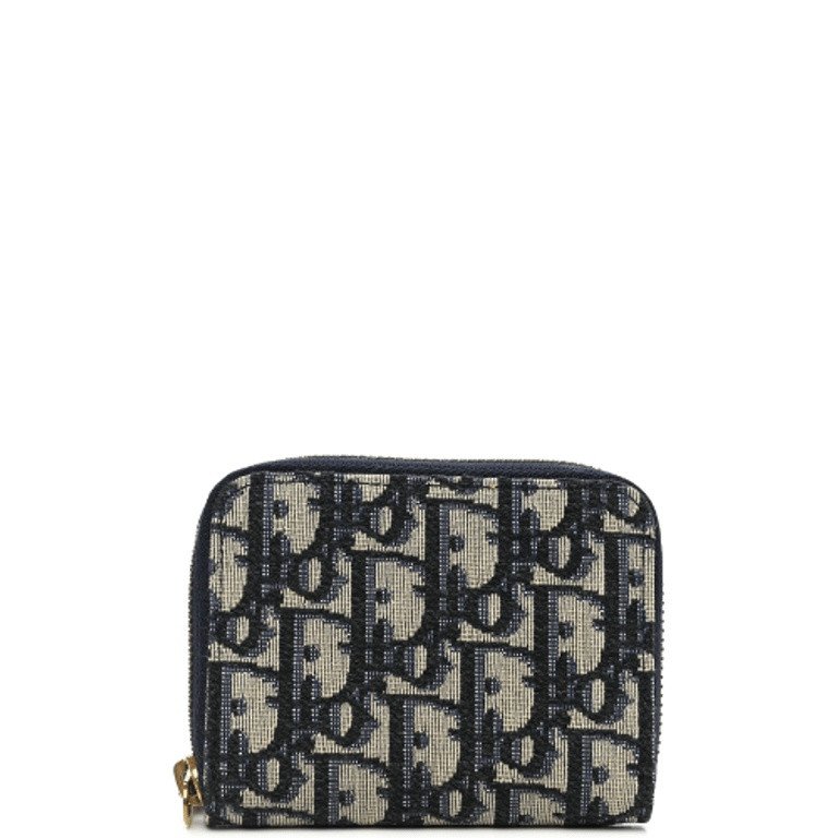 DIOR OBLIQUE ZIPPER WALLET COIN POUCH BEIGE AND BLACK 11CM 973981