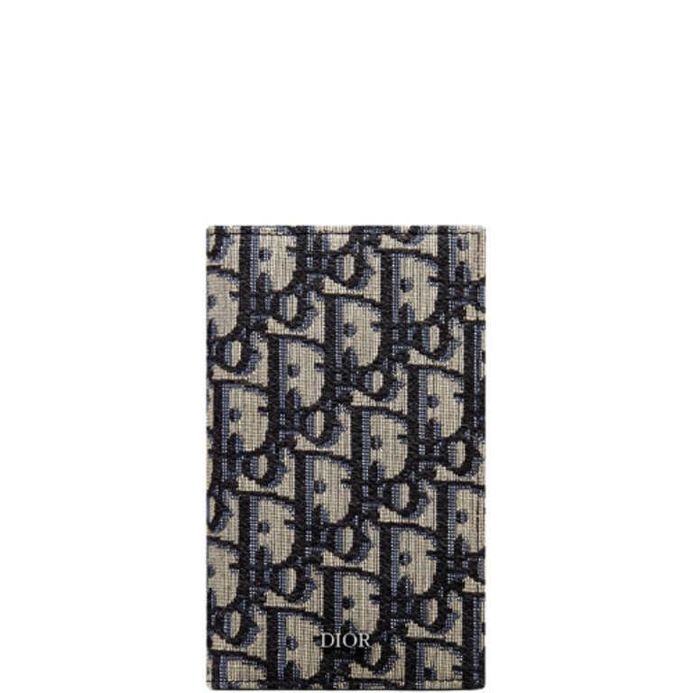 DIOR LONG BI FOLD CARD HOLDER BEIGE AND BLACK OBLIQUE JACQUARD 17.5CM 2ESCH147YSE H05E