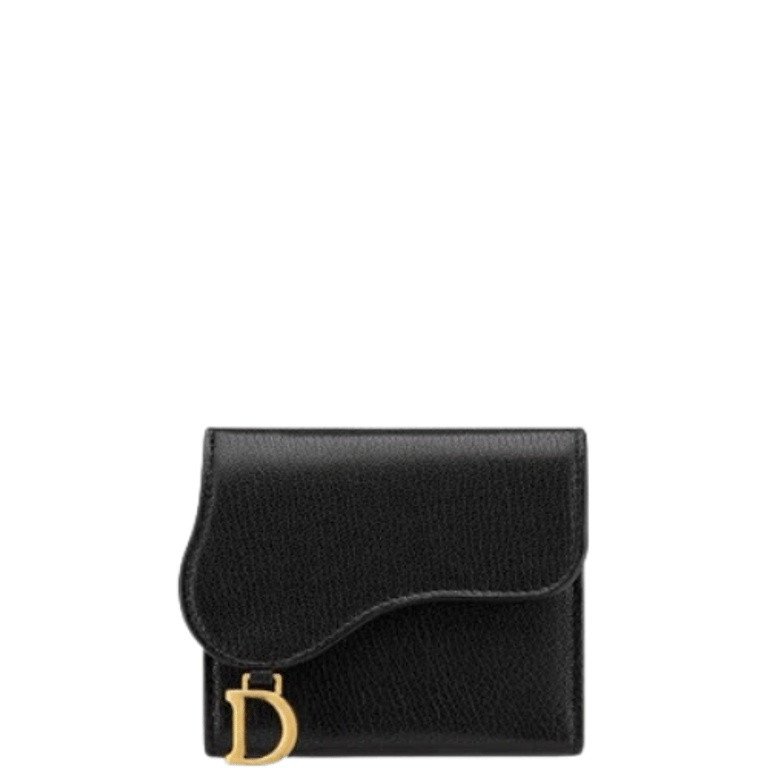 DIOR SADDLE LOTUS WALLET BLACK GOATSKIN 11CM S5652CCEH M900