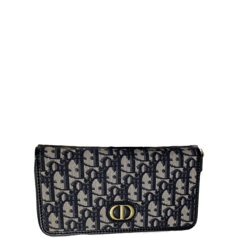DIOR LONG WALLET OBLIQUE JACQUARD BLACK AND BEIGE 19.5CM