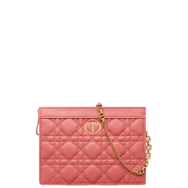 DIOR CARO ZIPPED POUCH WITH CHAIN DUSTY CORAL PINK S5106UWHC_M76P