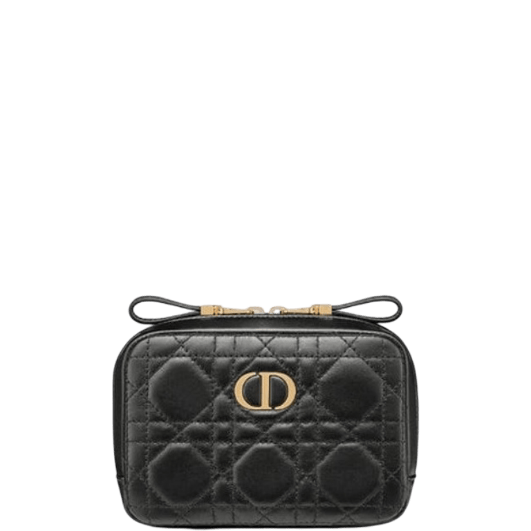DIOR SMALL CARO ZIPPED POUCH BLACK CANNAGE LAMBSKIN S5045UNSQ M900