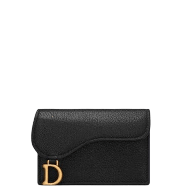 DIOR SADDLE FLAP CARD HOLDER BLACK GOATSKIN S5611CCEH_M900