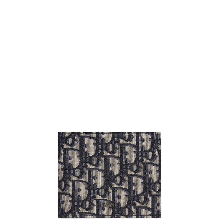 DIOR WALLET BEIGE AND BLACK OBLIQUE JACQUARD 11CM 2OBBH027YSE H05E