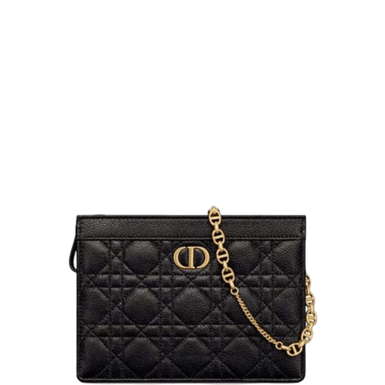 DIOR CARO ZIPPED POUCH WITH CHAIN BLACK