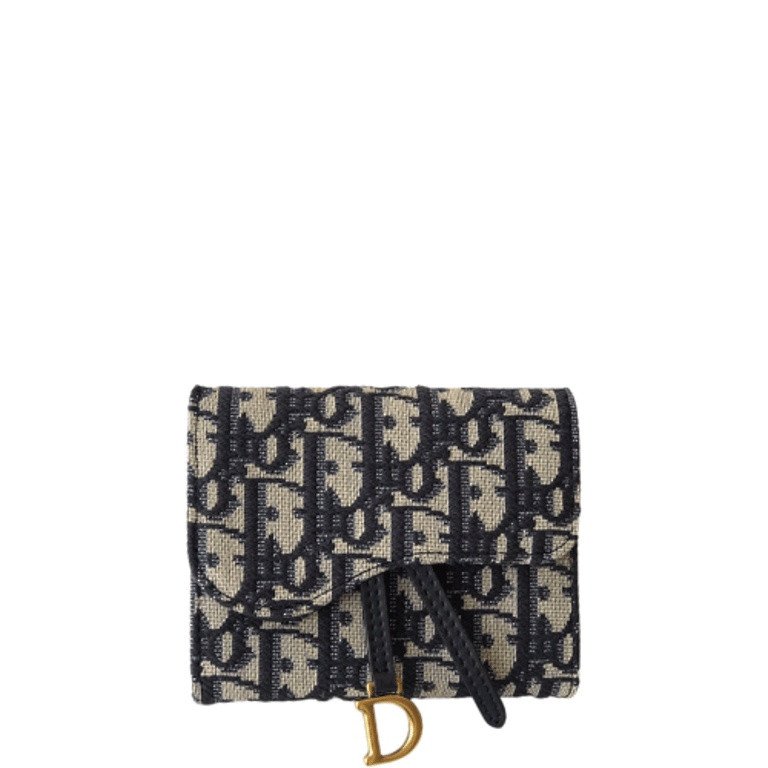 DIOR SADDLE NANO POUCH BLUE AND BEIGE OBLIQUE JACQUARD 11CM S5654CTZQ