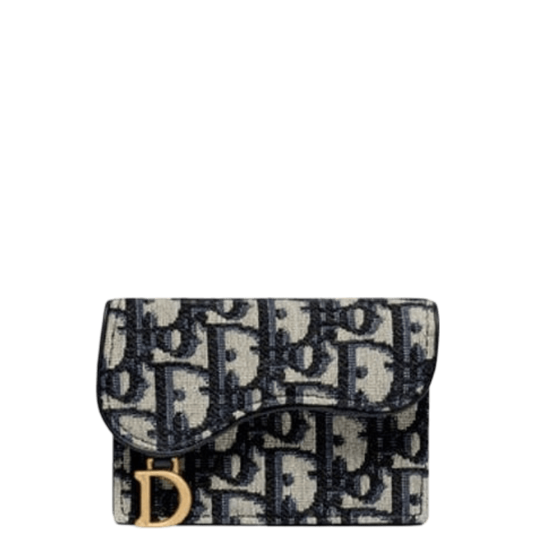 DIOR SADDLE FLAP CARD HOLDER BLUE OBLIQUE JACQUARD S5611CTZQ_M928
