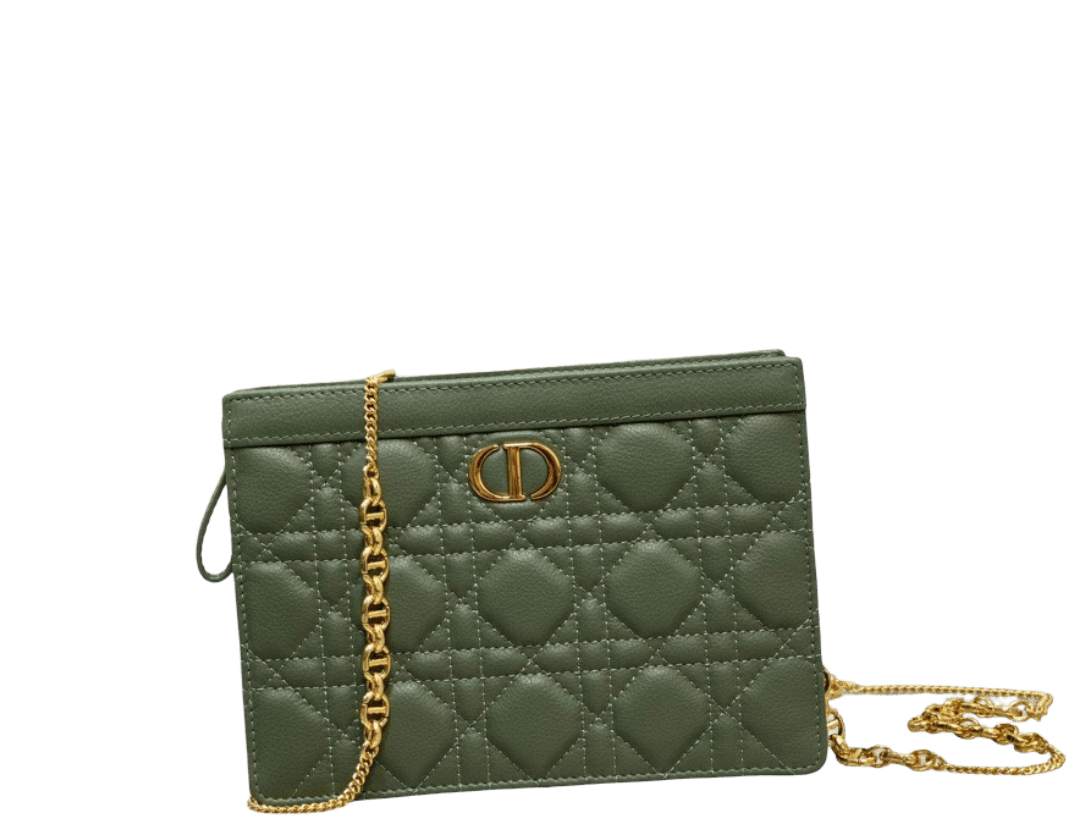 DIOR CARO ZIPPED POUCH WITH CHAIN CEDAR GREEN S5106UWHC_M67H