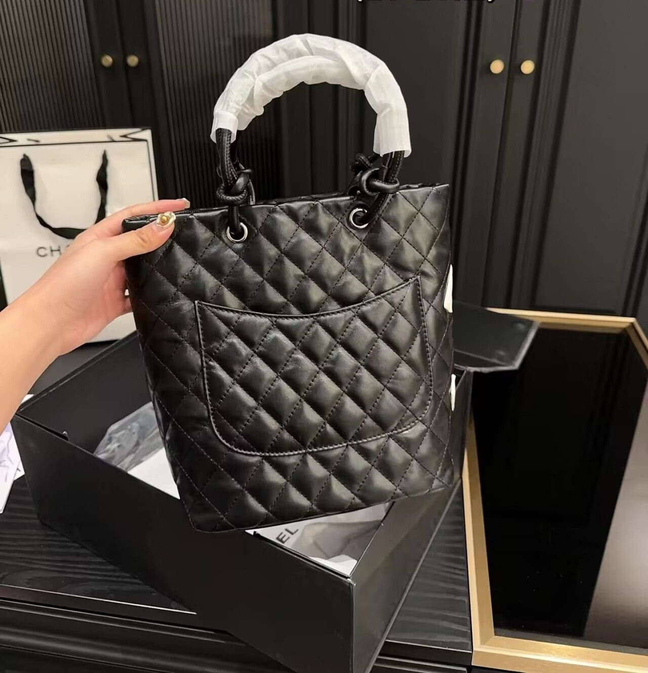 Chanel Cambon Lambskin Leather Tote - Image 7